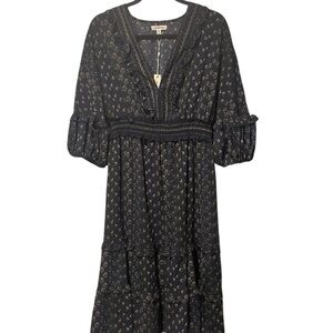 Max Studio Black Floral Long Sleeve Dress